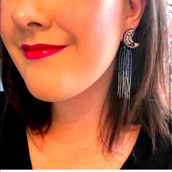 Stella & Dot | ⭐️🌛 LTD ED. Hand Embroidered Star & Moon Chandelier Earri… - Picture 5 of 8